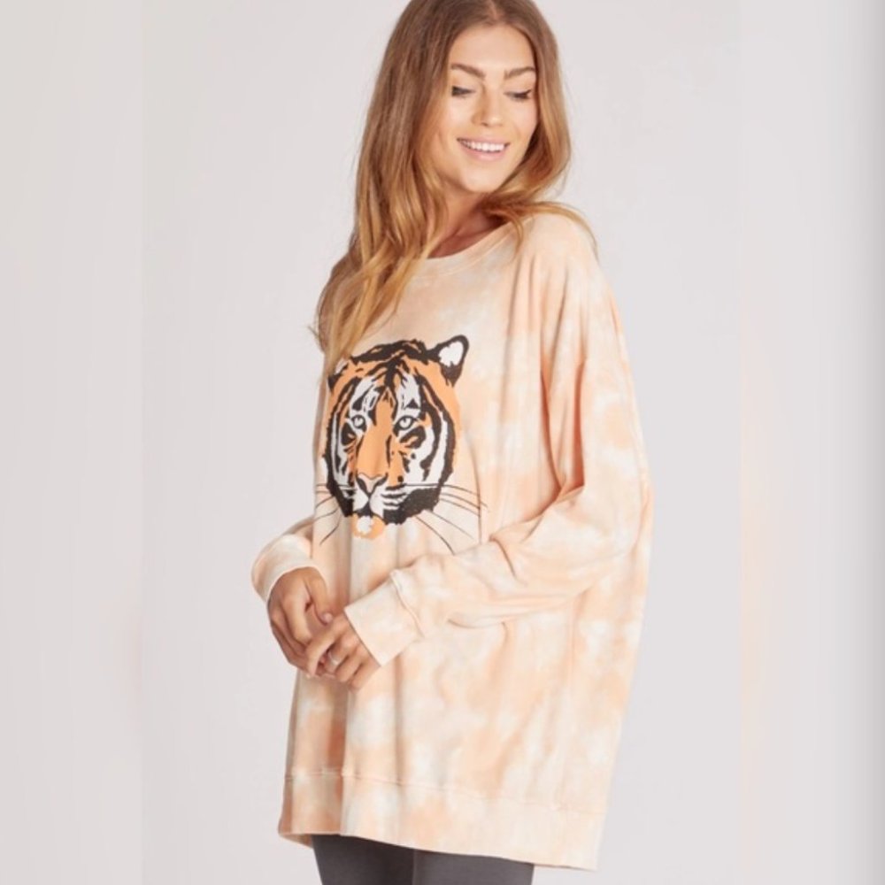 Wildfox Le Tigre Road-Trip Sweatshirt Tie Dye Oversized Comfy Cozy Tiger {Q34}